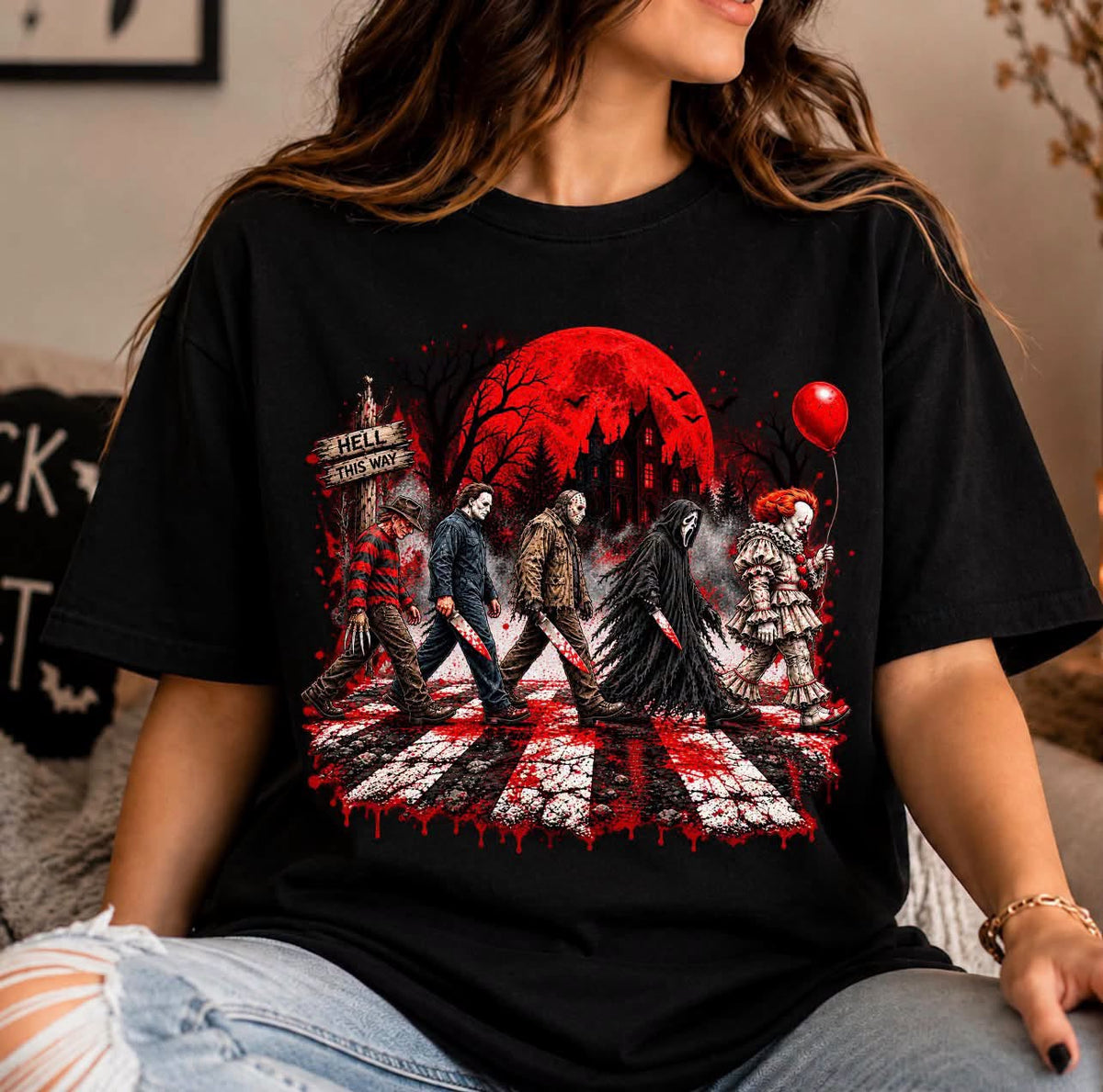 Horror characters abbey road tee