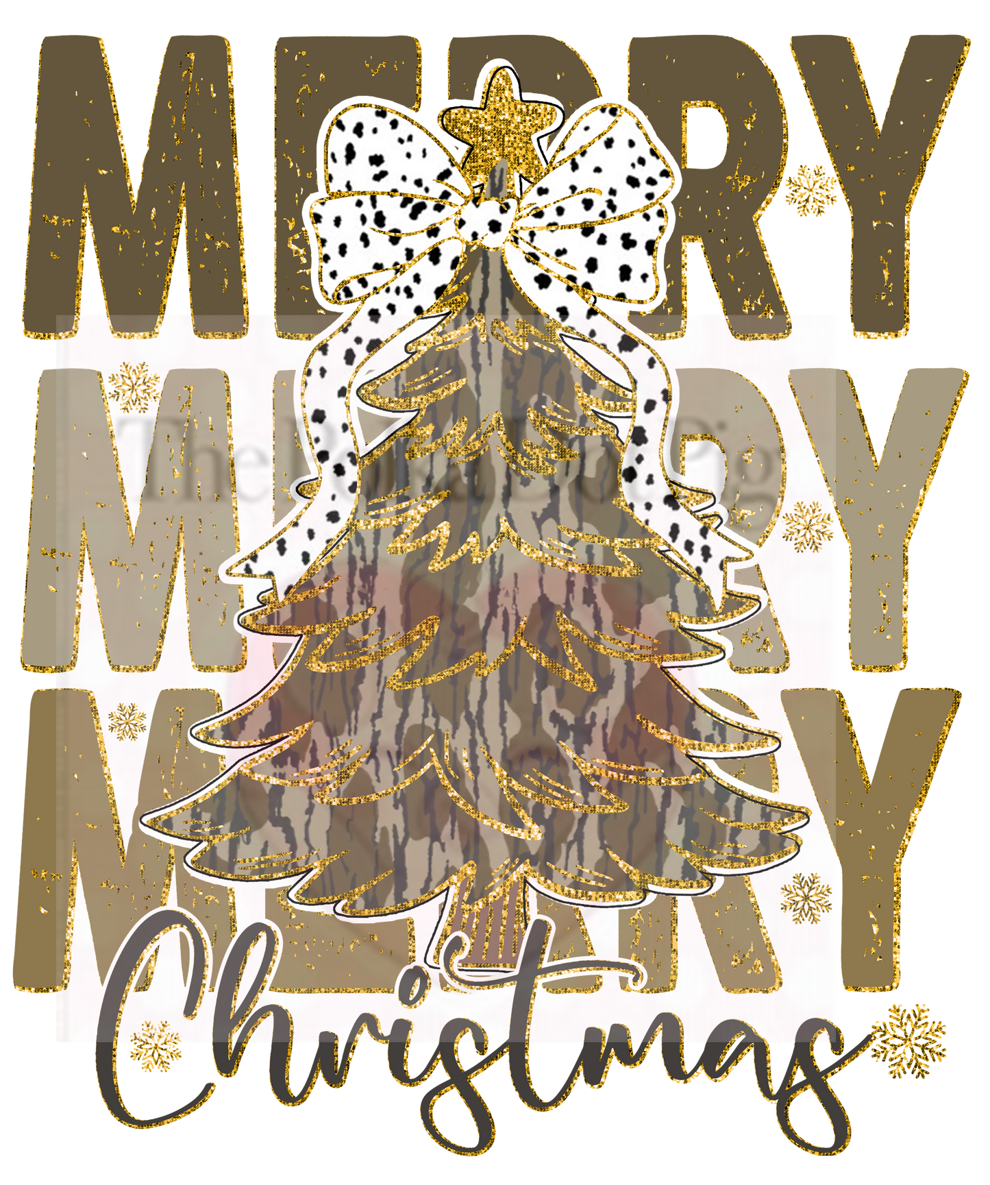 Merry Repeating with Camo Christmas Tree with gold glitter print only