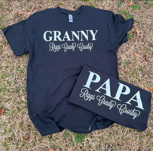 Custom title with custom names tee granny, papa, mama, ect.