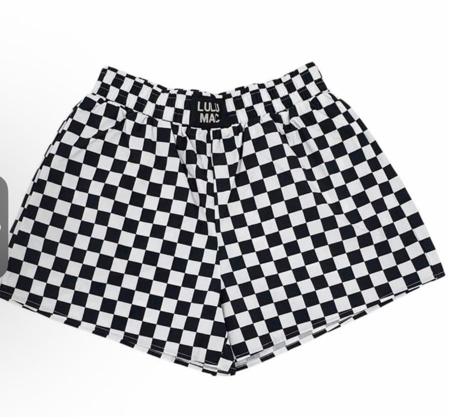 Black and white check shorts
