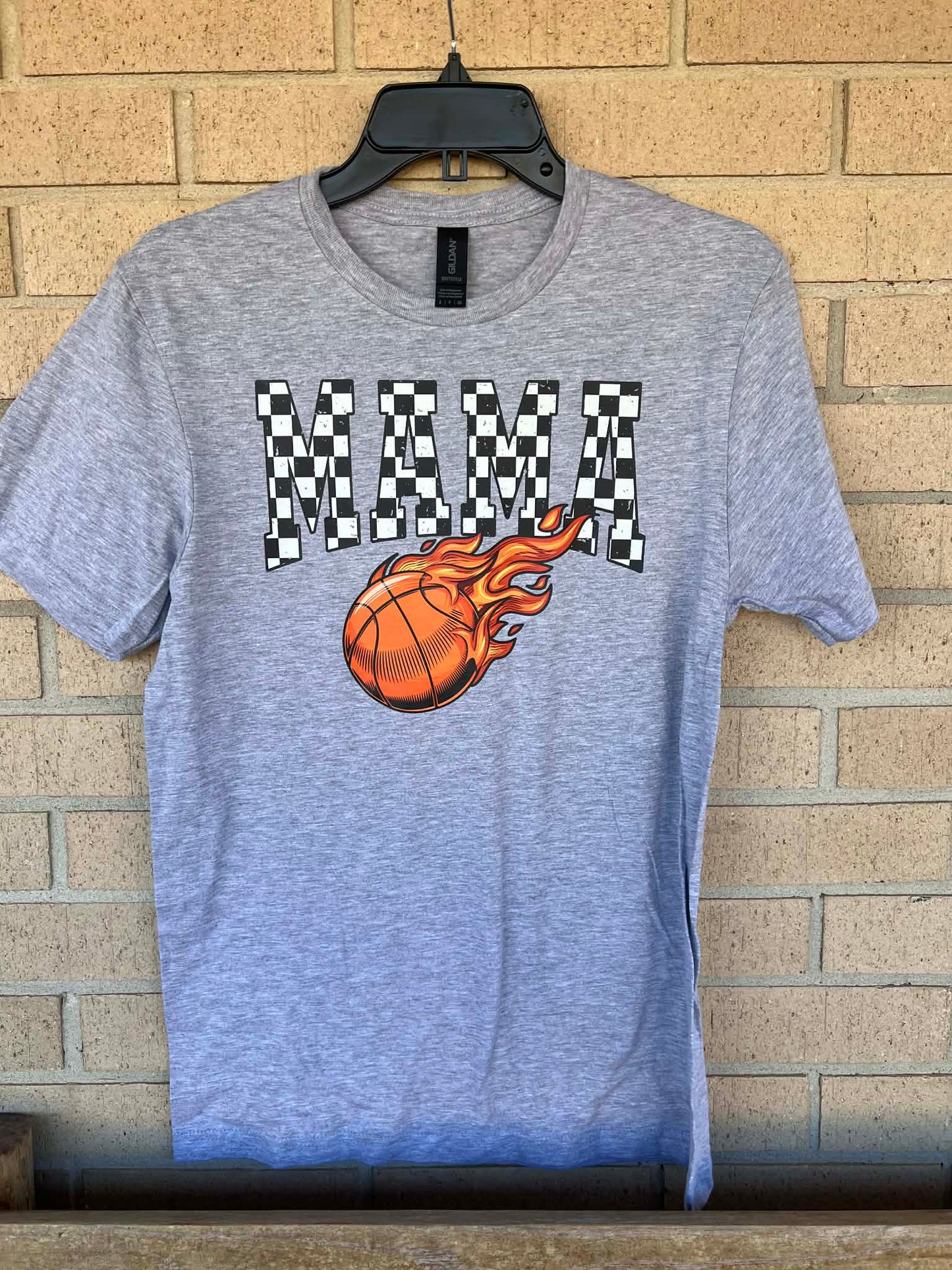Checkered Mama with flaming basketball tee