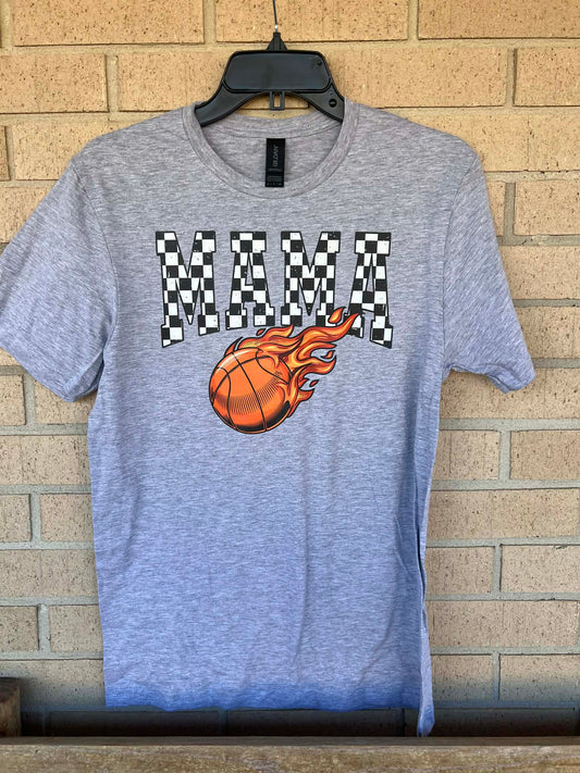 Checkered Mama with flaming basketball tee