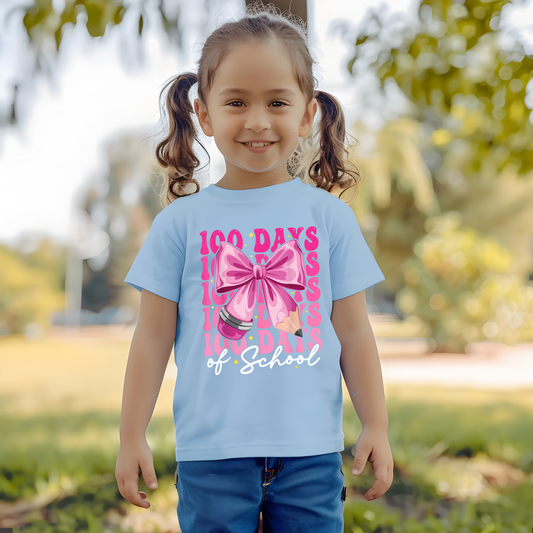 100 days of school repeating with pink bow pencil transfer only