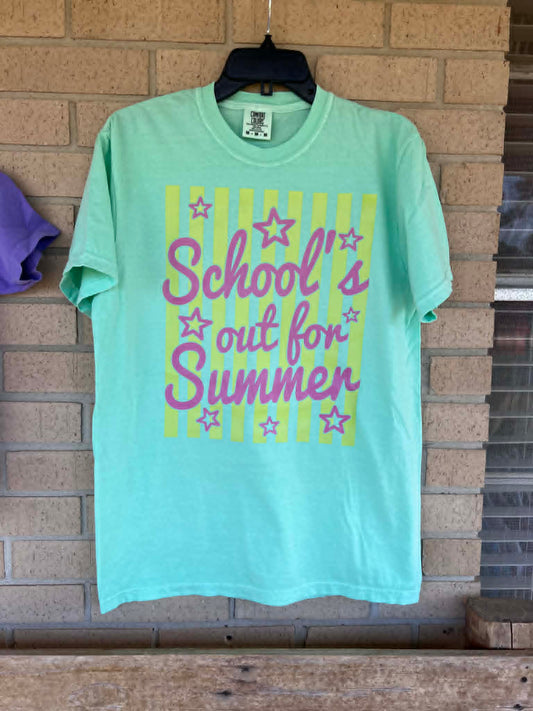 schools out for summer green stripes tee