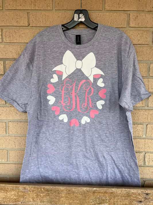 New custom heart and bow monogram tee