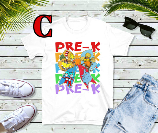Dr Seuss day Prek with bow tee