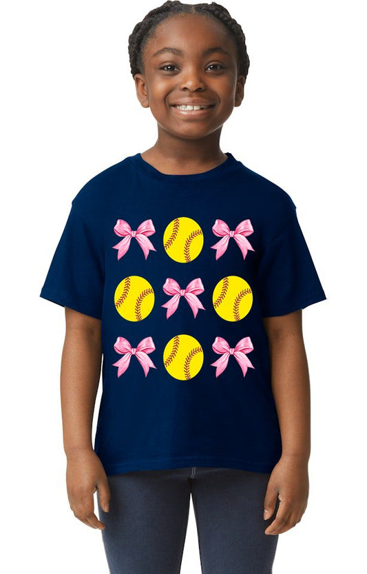 9 image pink bows and softballs tee