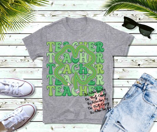 Teacher repeating with 4 leaf clover shirt