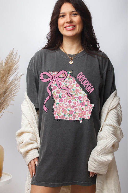 Floral Georgia state with bow shirt
