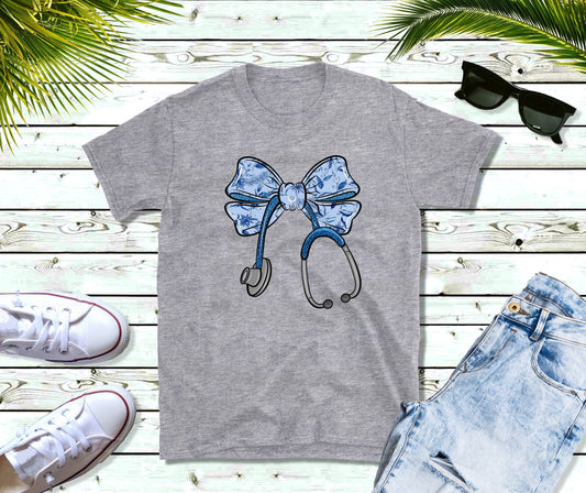blue stethoscope bow tee