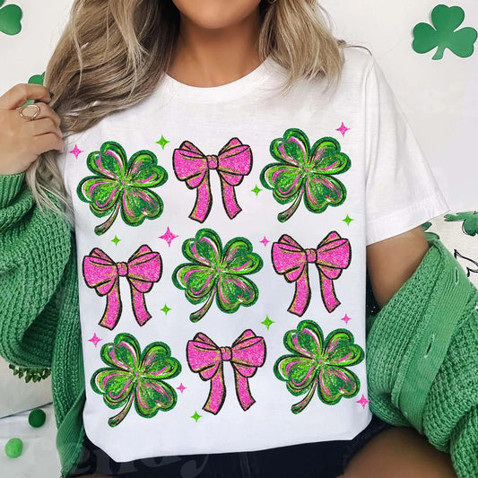 9 image shamrocks and bows shirt