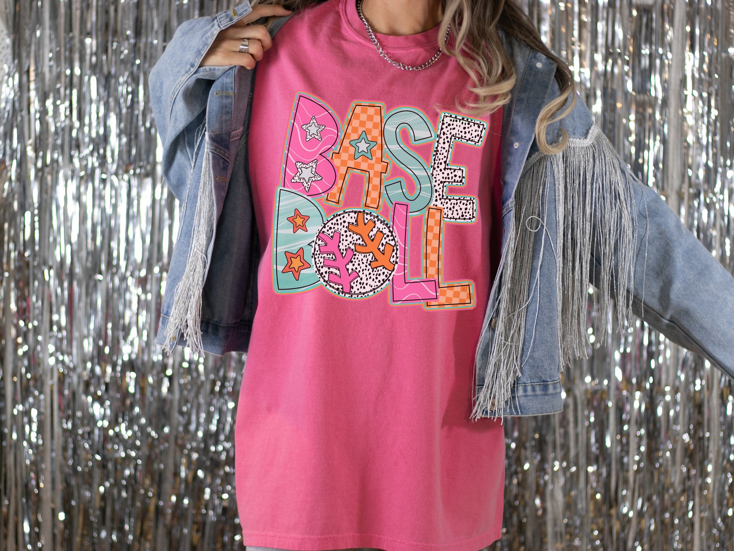 Colorful baseball letters tee