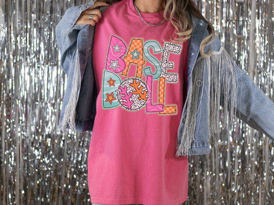 Colorful baseball letters tee