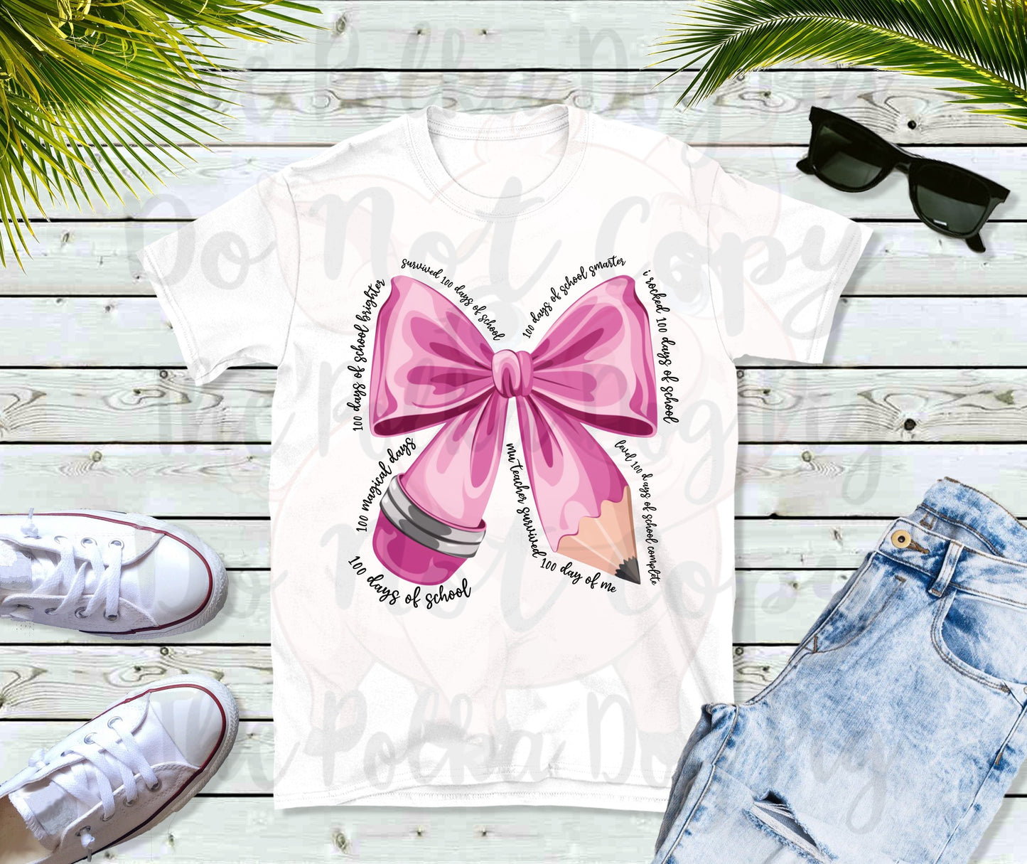 100 days of school pink pencil bow tee