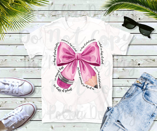 100 days of school pink pencil bow tee
