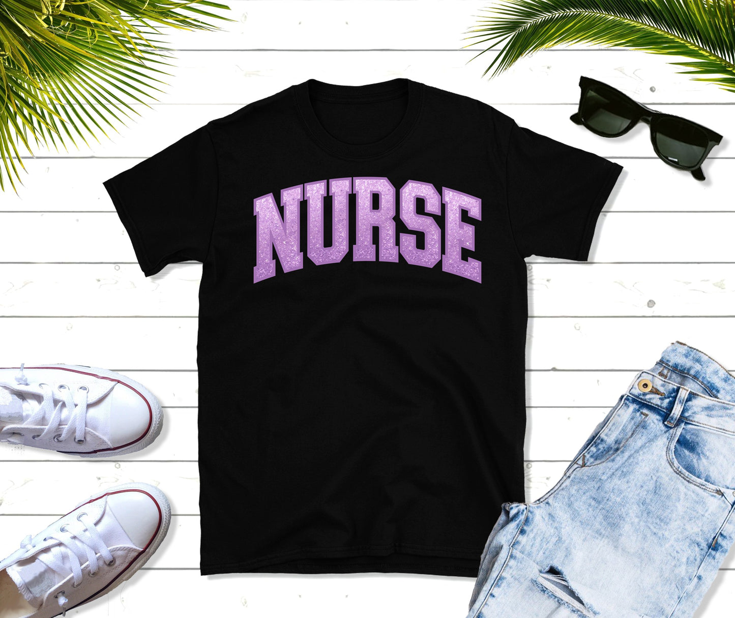purple glitter nurse tee