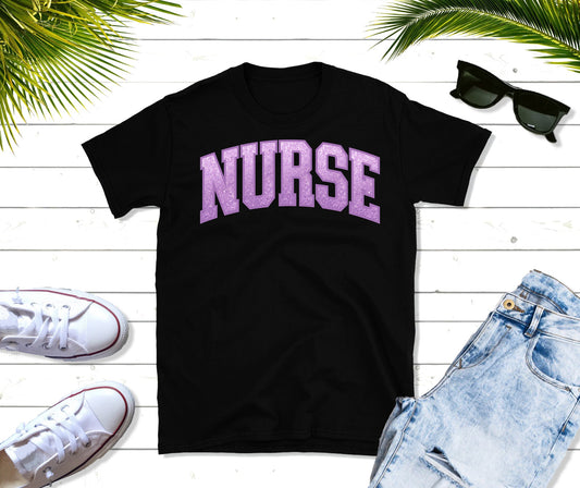 purple glitter nurse tee
