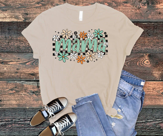 Mama with flowers and checkered background tee