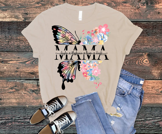 Butterfly Custom Shirts with Title such as Mama, Granny, Grammy, Grandma, Nana ect (we can do any name) with kid's names.