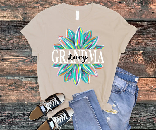 blue flower split with custom name tee