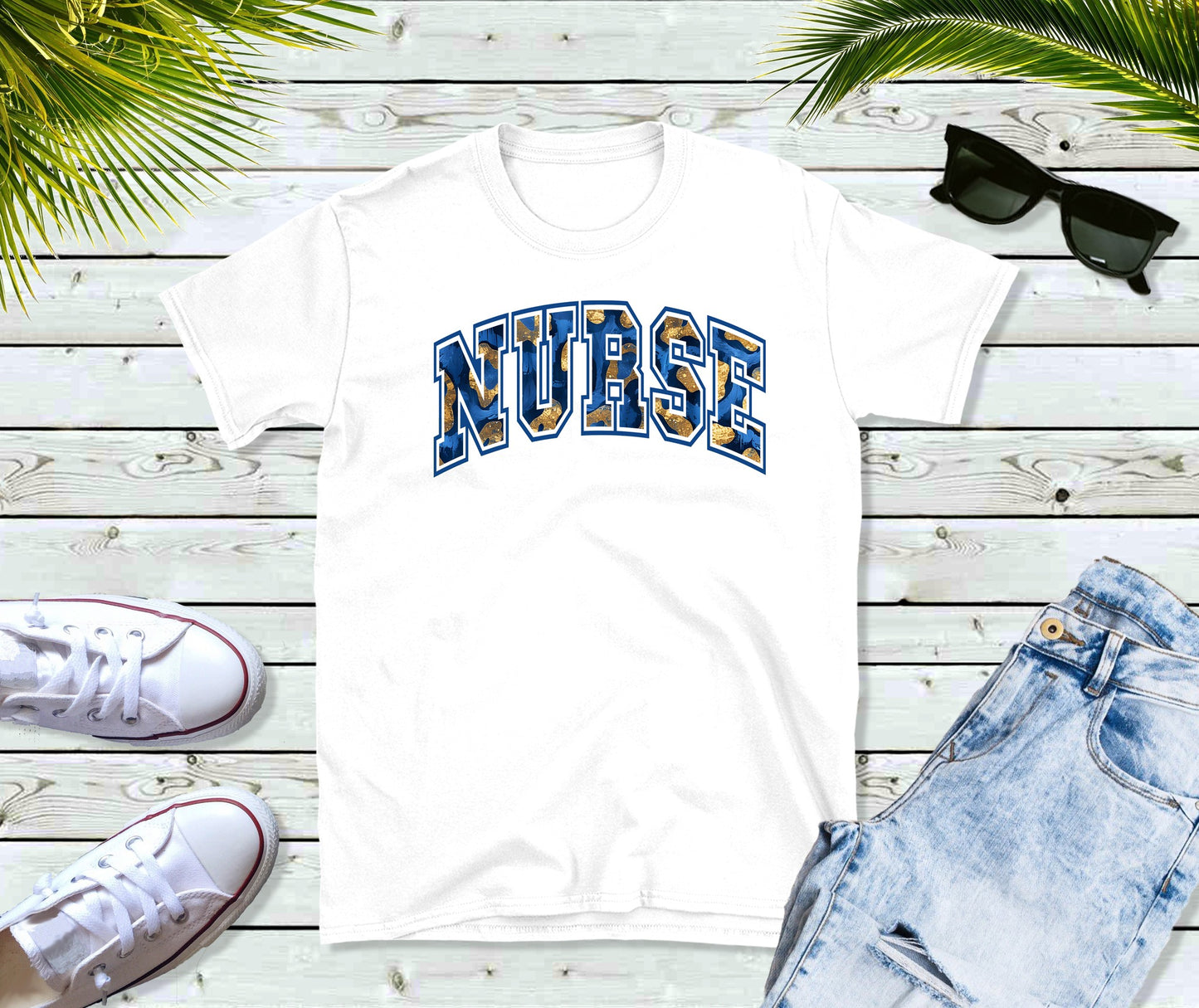 blue leopard nurse tee