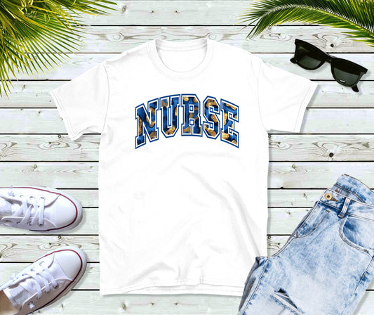 blue leopard nurse tee