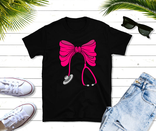 pink stethoscope bow tee