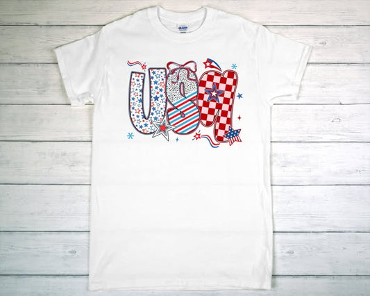 USA multi pattern tee