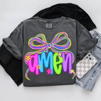 colorful amen with bow tshirt
