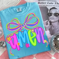 colorful amen with bow tshirt