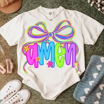 colorful amen with bow tshirt