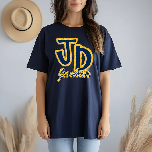 JD ruffle and pearl tees