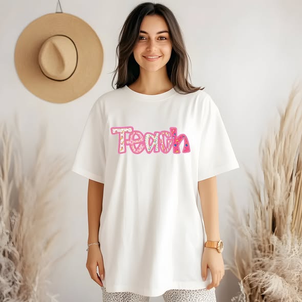 Ruffle pearl teach tees