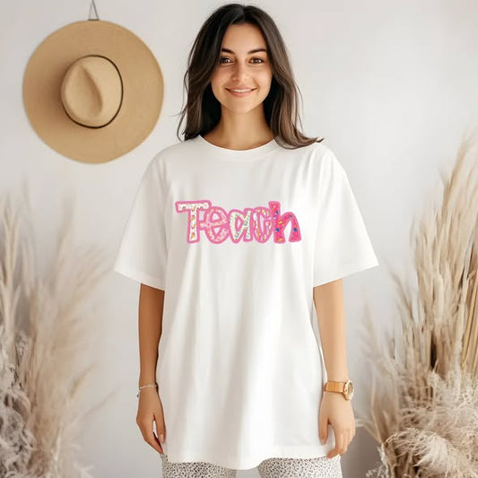 Ruffle pearl teach tees