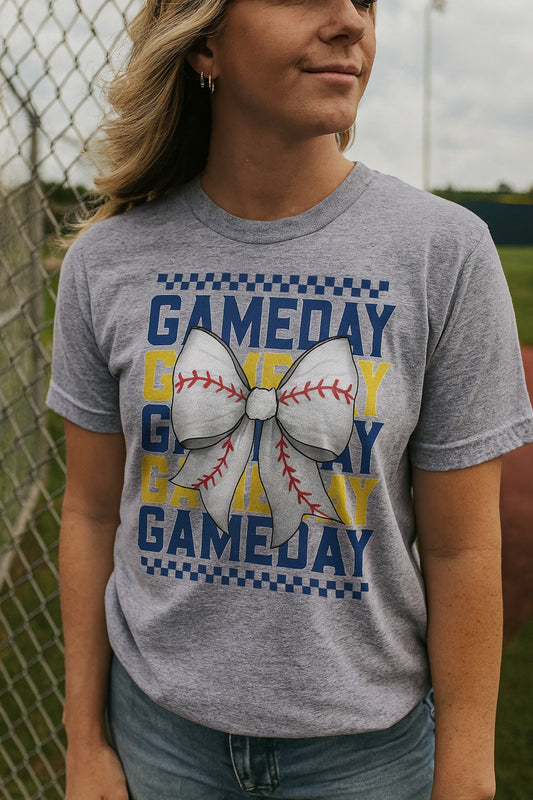 Gameday with baseball bow tee