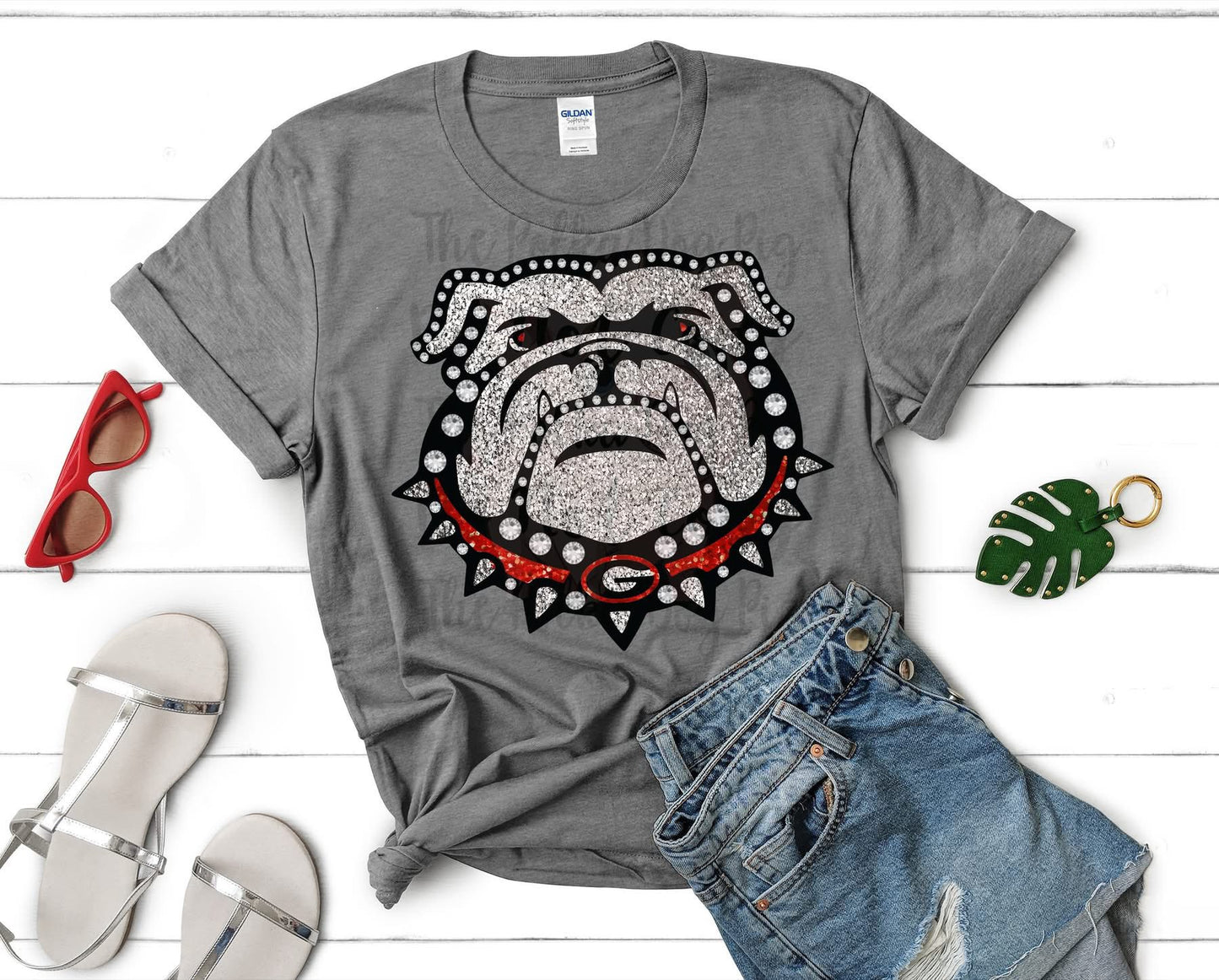 Faux rhinestone Georgia Bull dog head tee