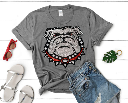 Faux rhinestone Georgia Bull dog head tee