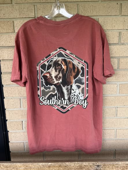 Southern boy camo with bird dog tee with pocket