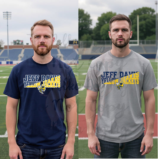 Blue and gold split Jeff Davis Yellow Jackets tee