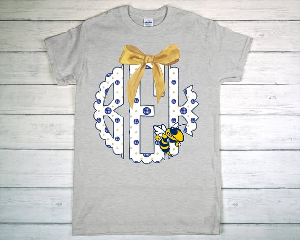 Monogram letters yellow  jackets soccer tee