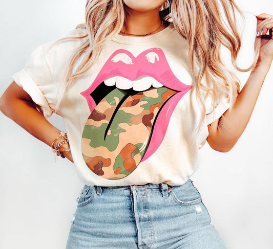 rolling stones camo tongue tee