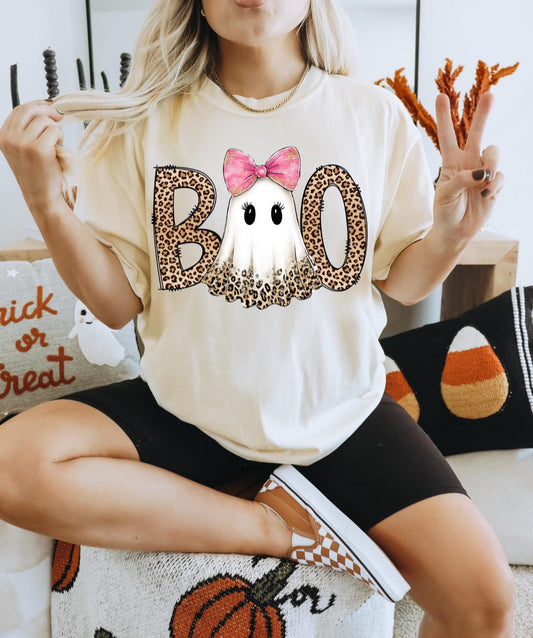 Super cute leopard ghost boo tee