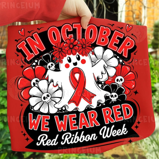 in October we wear red, red ribbon week tee