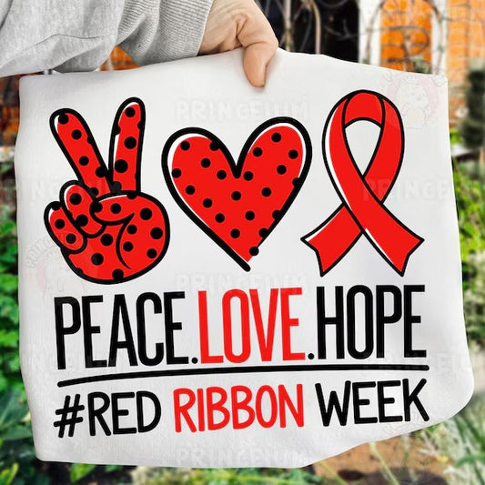 peace love hope red ribbon week tee