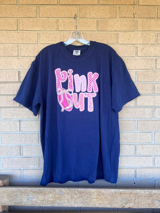 Pink out ruffle football with bow tee