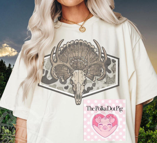 Buck skull and turkey camo hunting tee