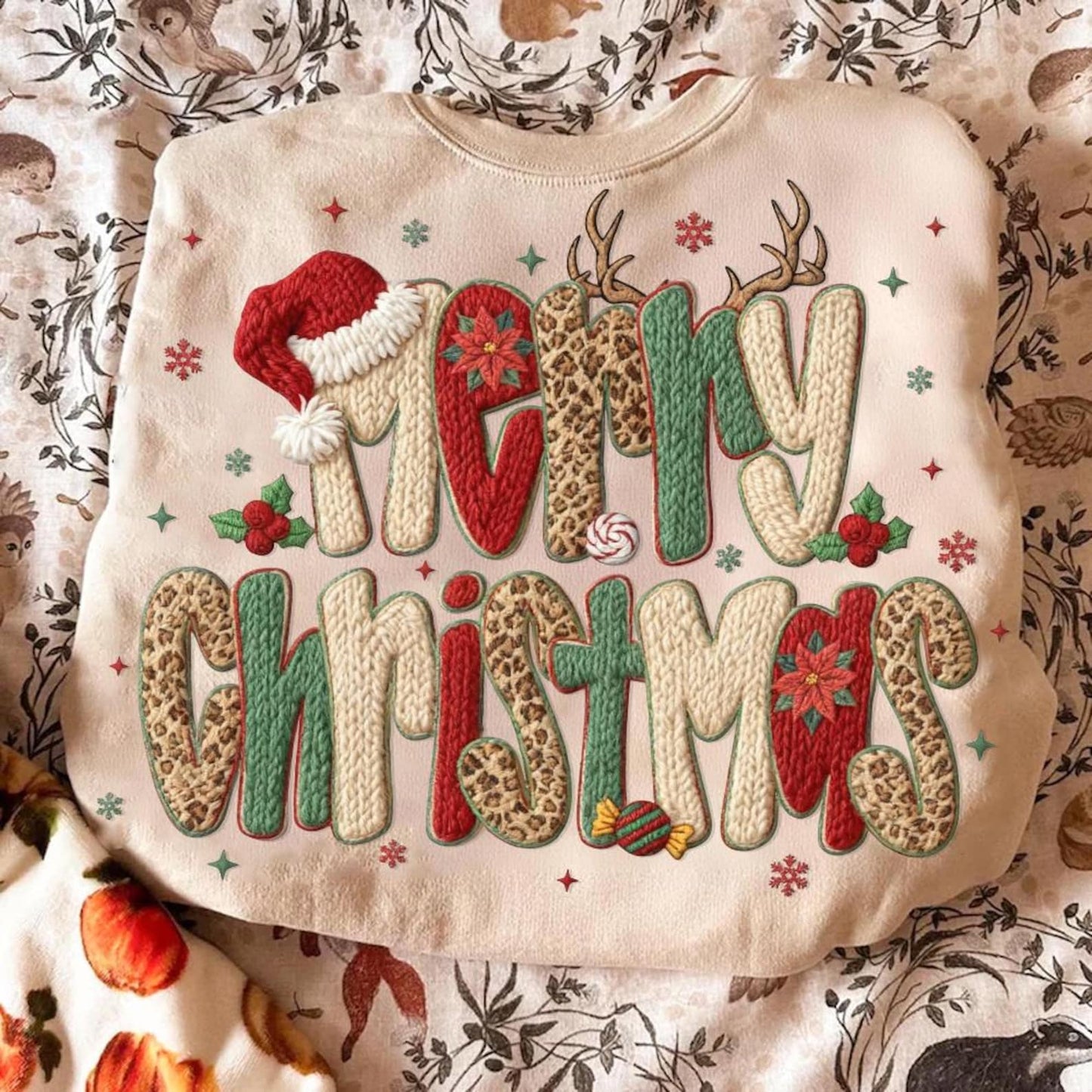 Faux latch hook Merry Christmas tee