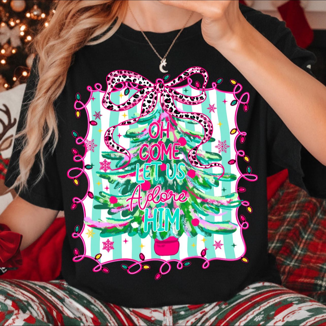 Oh come let us adore him colorful tee