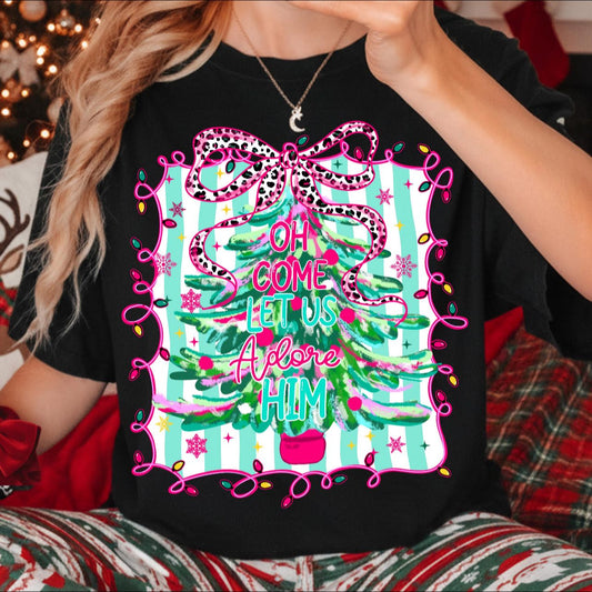 Oh come let us adore him colorful tee
