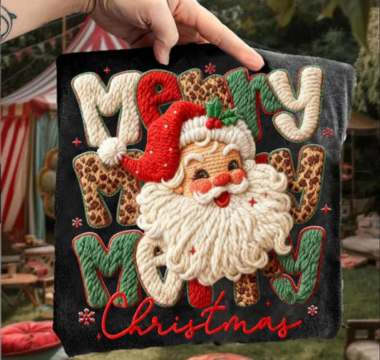 Faux yarn Merry Christmas with Santa tee